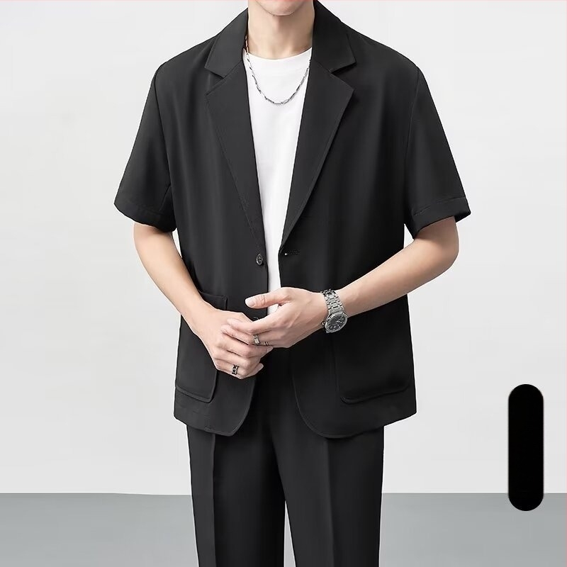 Muški ležerni ljetni sako, korejskog stila, prozračni poliester, rever, kratki/srednji rukavi