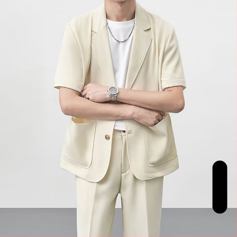 Muški ležerni ljetni sako, korejskog stila, prozračni poliester, rever, kratki/srednji rukavi