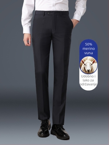 Muške vunene hlače za odijelo, ravni kroj, lagani poslovni stil, prozračne, odvode vlagu, otporne na nabor