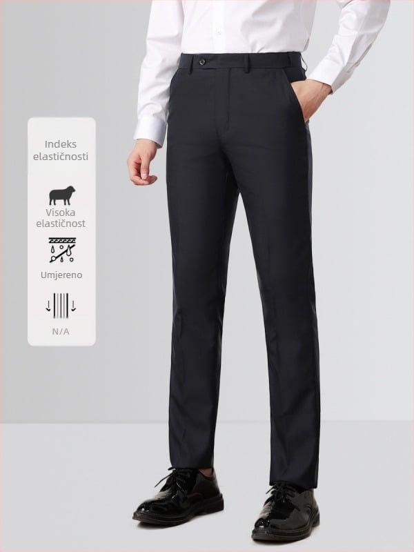 Muške vunene hlače za odijelo, ravni kroj, lagani poslovni stil, prozračne, odvode vlagu, otporne na nabor