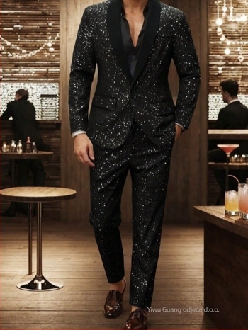 Dvodijelni vuneni kostim sako i hlače, jednopružno kopčanje, stojeći ovratnik, prilagođen kroj, jesenja večera