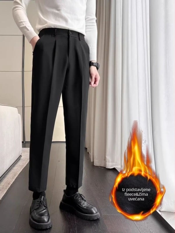 Muške hlače ravnog kroja - lagani poslovni stil, zima (Materijal: poliester; Glavna tkanina: 94% poliester; Krojenje: ravno; Stil: lagani poslovni; Sezona: zima)