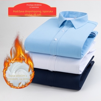 Muška košulja s fleece podstavom za zimu, uski kroj, kvadratni ovratnik, tkanina 40% pamuk / 60% poliester