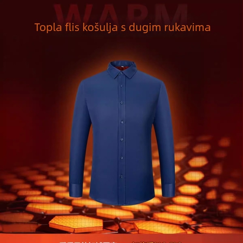 Muška košulja s fleece podstavom za zimu, uski kroj, kvadratni ovratnik, tkanina 40% pamuk / 60% poliester