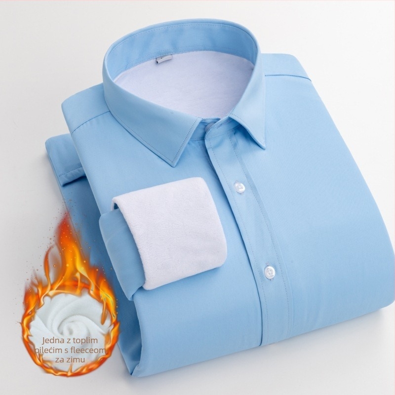 Muška košulja s fleece podstavom za zimu, uski kroj, kvadratni ovratnik, tkanina 40% pamuk / 60% poliester