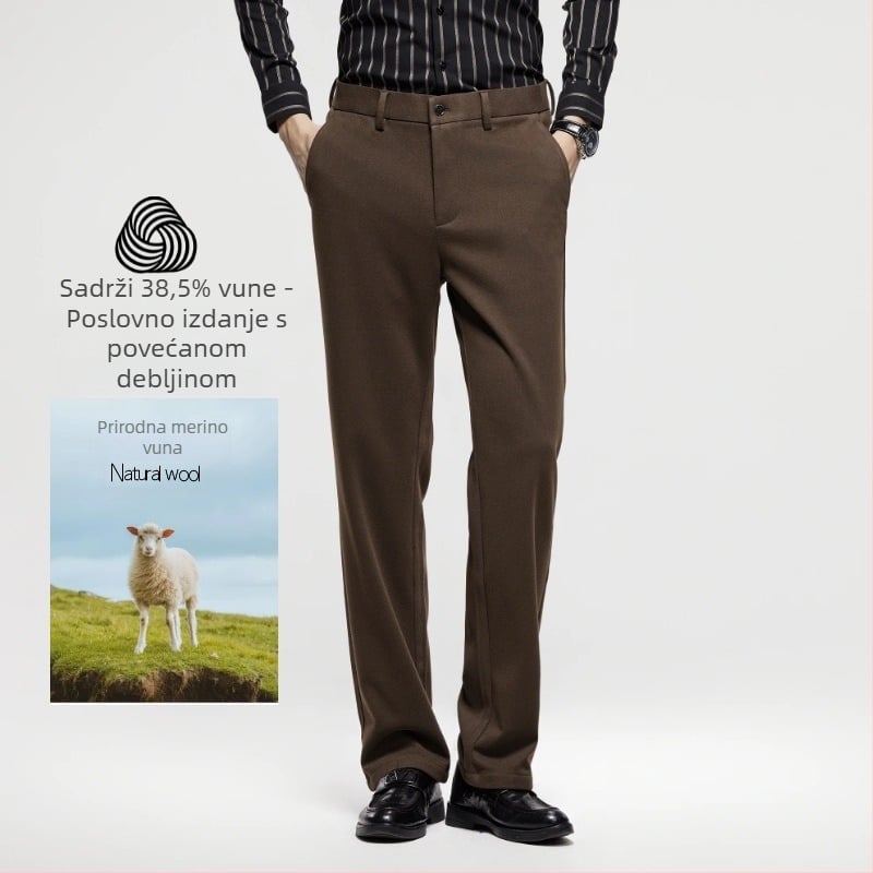 Muške hlače od vunenog miks-a, zima, ravni kroj, poslovno opušteno — 60% poliester, 38,5% vuna, 1,5% elastan