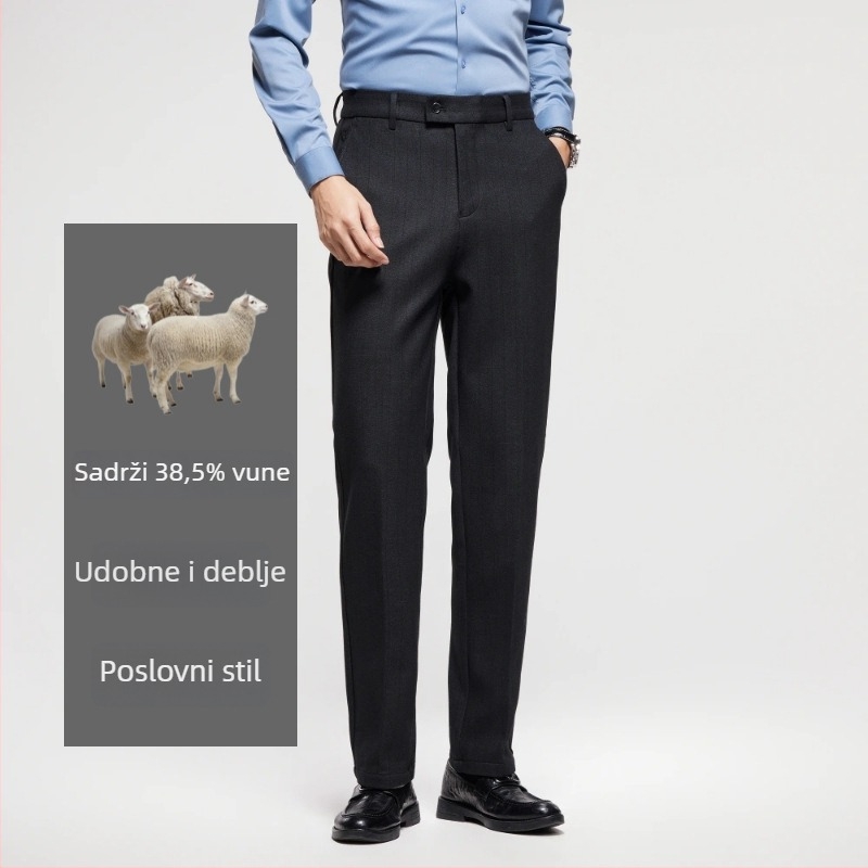 Muške hlače od vunenog miks-a, zima, ravni kroj, poslovno opušteno — 60% poliester, 38,5% vuna, 1,5% elastan