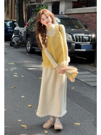 Set odijela s vestom i suknjom: majica s dugim rukavima, suknja visokog struka, poliester, proljeće 2026