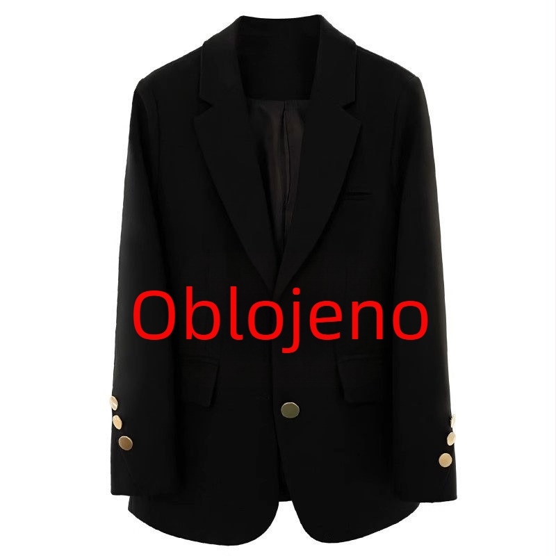 Ženski sako od poliestera, elegantan poslovni stil, široki kroj, kopčanje na dva gumba, srednja duljina