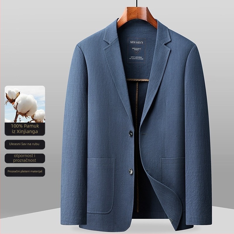 Casual sako od pamuka, slim fit, dva gumba na prednje kopčanje, ovratnik, dugi rukavi