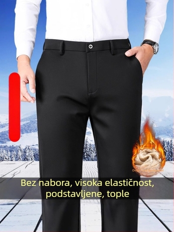 Muške zimske hlače s flis podstavom, ravnog kroja, srednje visine struka, izvezena kruna