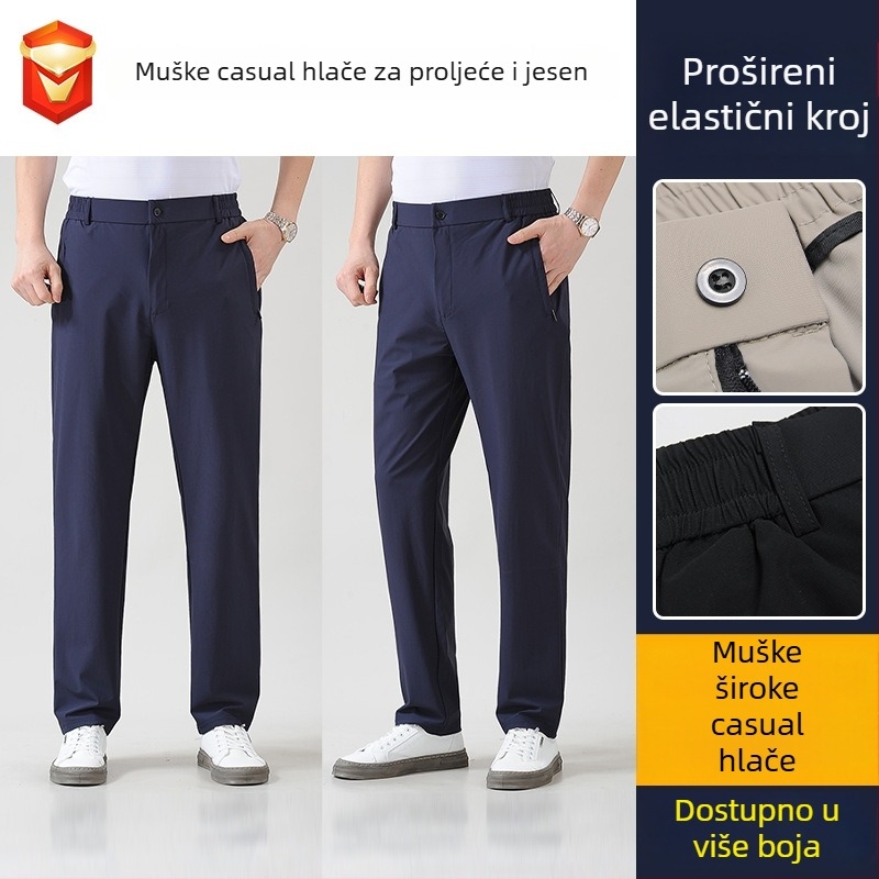 Muške hlače s elastičnim pojasom, ravnog kroja, četiri sezone, poslovno-ležerni stil za muškarce srednje dobi.