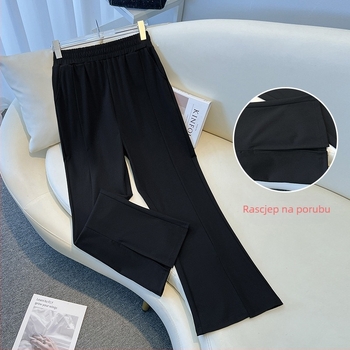 Pantalone za žene plus veličine, visokim strukom, pamuk, slobodan kroj, mikroflare s rasparom, duljina 9/10, model 5166