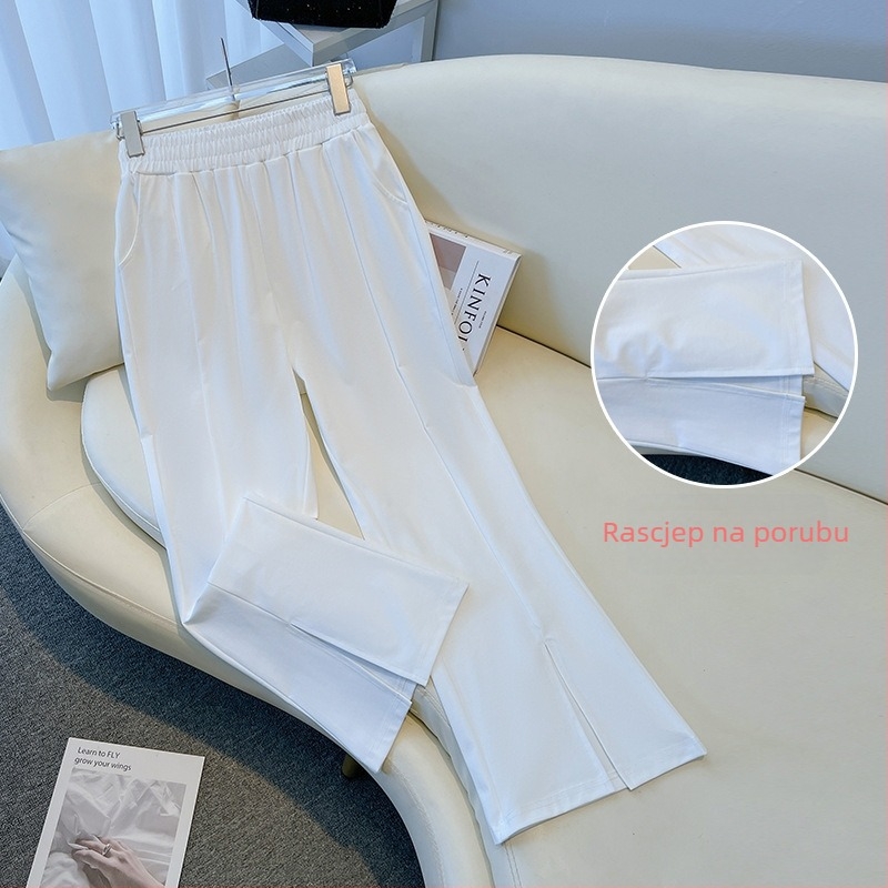 Pantalone za žene plus veličine, visokim strukom, pamuk, slobodan kroj, mikroflare s rasparom, duljina 9/10, model 5166