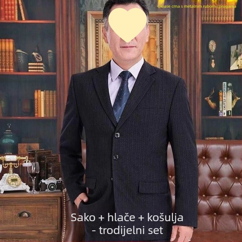 Muški svečani i vjenčani sako — Slim fit, ravni rever, tri gumba, corduroy tkanina s lanom, proljeće 2025
