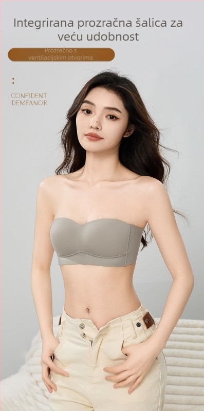 Grudnjak bez naramenica s push-up učinkom, protivklizne košarice, 1/2 cup, srednje oblikovane košarice, četiri reda kopči straga