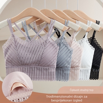 Čipkasti bezrameni bustier s oblikovanimi košaricama, prozračan i udoban
