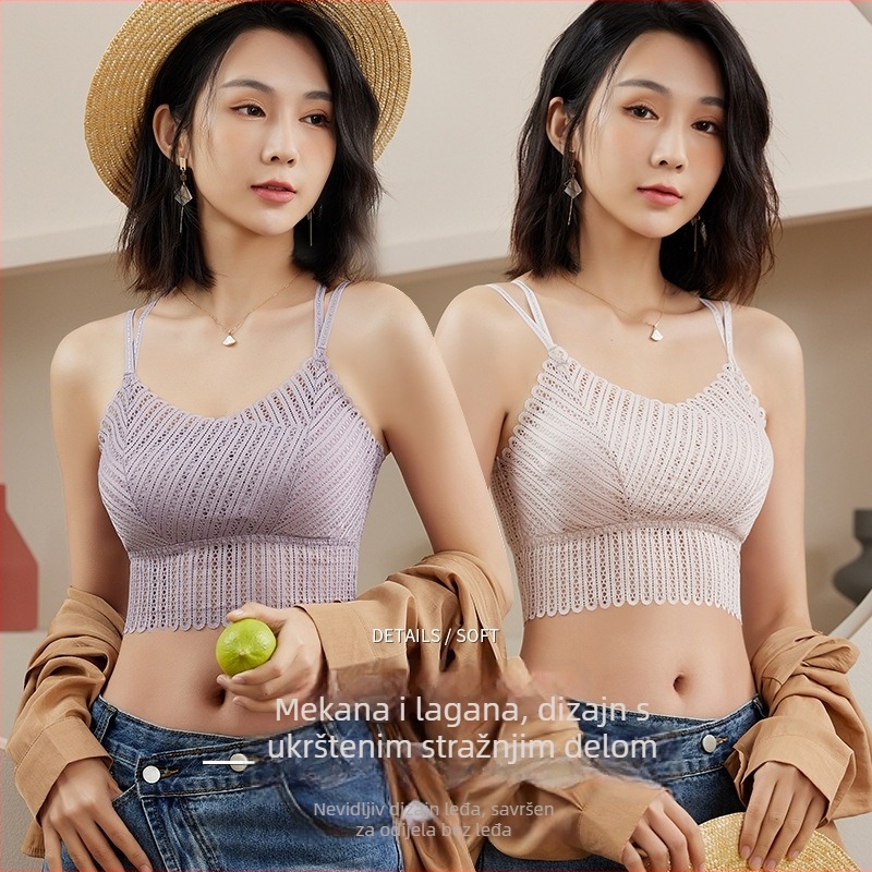 Čipkasti bezrameni bustier s oblikovanimi košaricama, prozračan i udoban