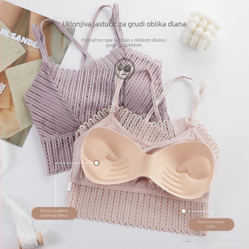 Čipkasti bezrameni bustier s oblikovanimi košaricama, prozračan i udoban