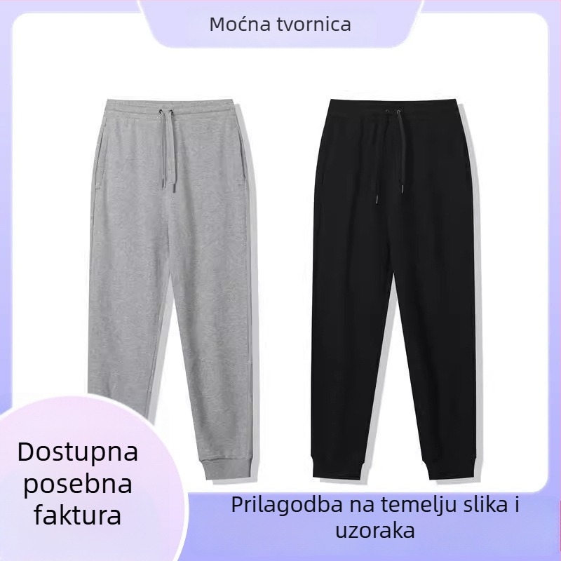 Pamuk-terry trenirka hlače 280G, labav kroj, srednji pojas, šnaga za zatvaranje, 85% pamuk 15% poliester