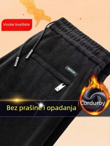 Muške hlače od chenille corduroy s fleece podstavom, zimske, opuštenog kroja, ravnog kroja