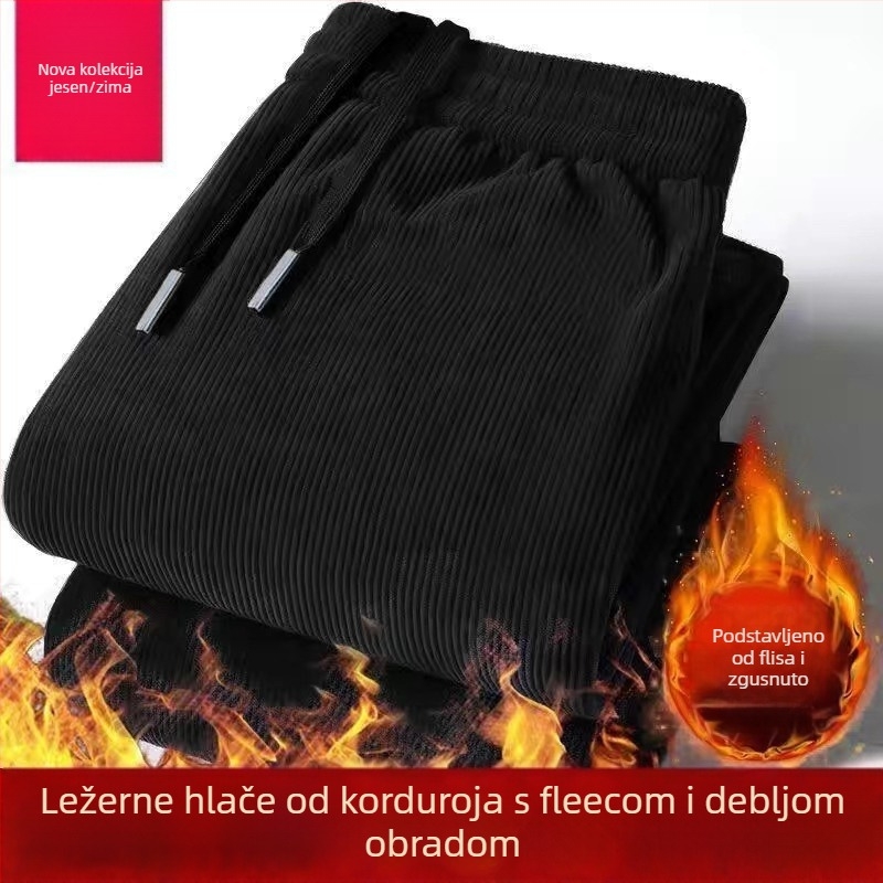 Muške hlače od chenille corduroy s fleece podstavom, zimske, opuštenog kroja, ravnog kroja