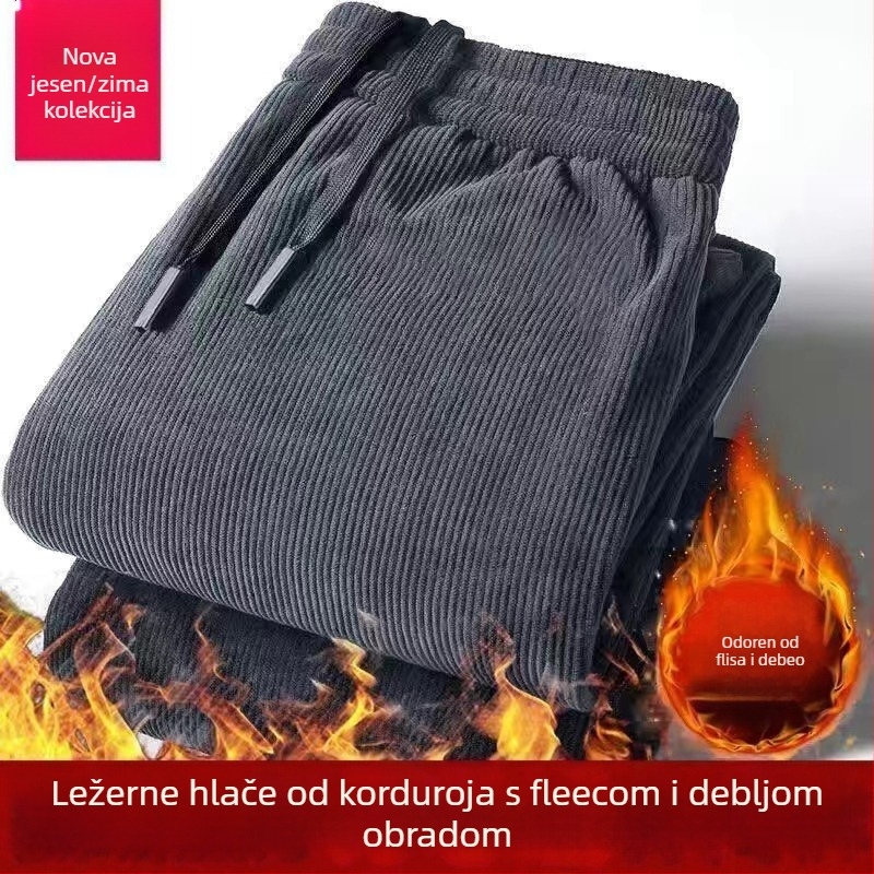 Muške hlače od chenille corduroy s fleece podstavom, zimske, opuštenog kroja, ravnog kroja