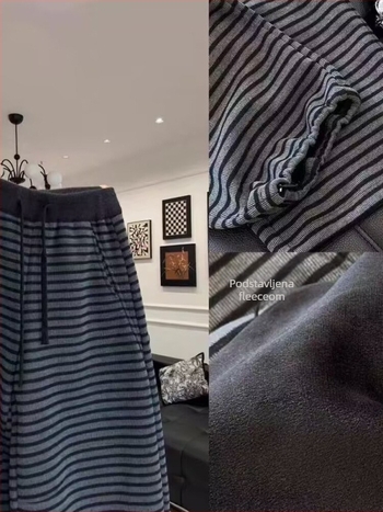 Ženske hlače u europskom stilu s prugama, ravno- i široko-sna kroj, visokim strukom, debeli materijal od poliestera i elastana, mikroelastičnost, bez peglanja, zima 2025