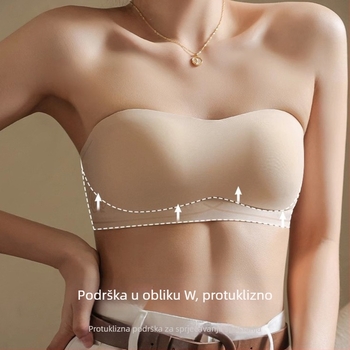Grudnjak bandeau bez naramenica za žene, push-up, protivklizni, bez šavova, 1/2 šalice, tanki oblikovani kalupi