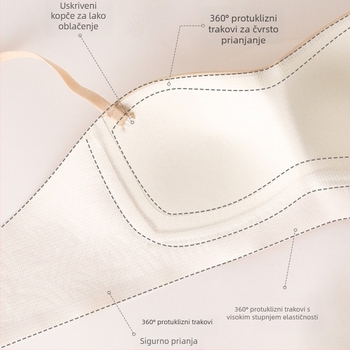 Grudnjak bandeau bez naramenica za žene, push-up, protivklizni, bez šavova, 1/2 šalice, tanki oblikovani kalupi