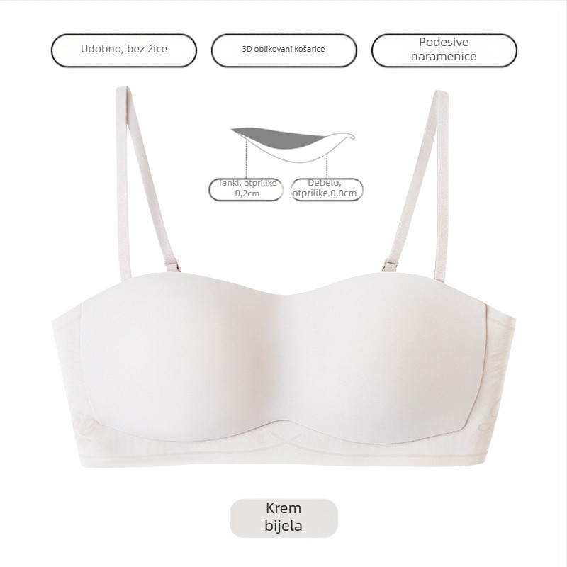 Grudnjak bandeau bez naramenica za žene, push-up, protivklizni, bez šavova, 1/2 šalice, tanki oblikovani kalupi