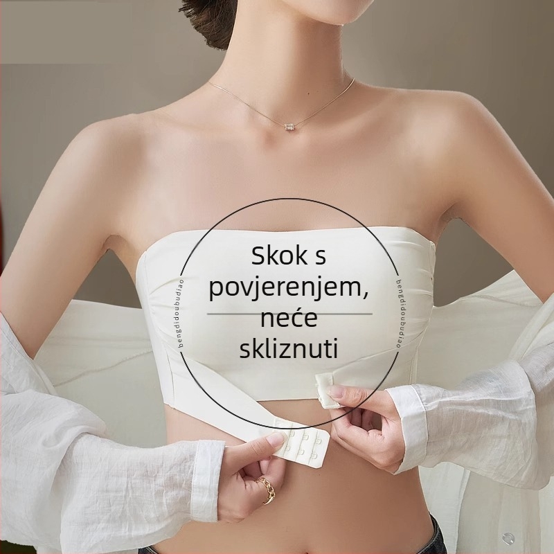 Bez naramenja ženski grudnjak s učinkom skupljanja i udobnosti — najlon tkanina, 3/4 košarica, tanko oblikovane košarice, odvojive dvostruke naramenice, prednje kopčanje