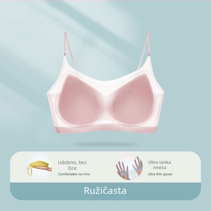 Izuzetno tanak, prozračan grudnjak bez naramenica od ledenog svile, s glatkim leđima, za male grudi