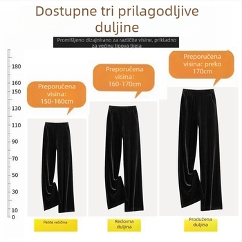 Ženske hlače od zlatnog velura s uskim krojem i širokim nogavicama, visokim strukom, jesen-zima, plus veličina