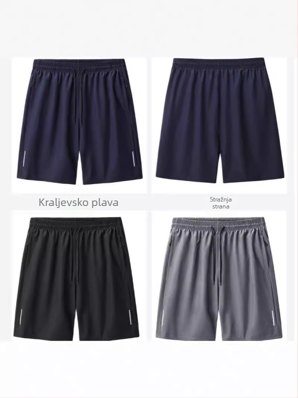 Muške sportske šorceve, brzo sušeći Ice-Silk materijal, opušten kroj, duljina 5/4, srednji struk, prugasti uzorak