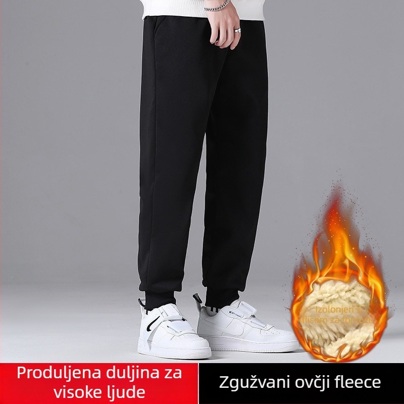 Muške sportske hlače s fleec podstavom, debele, širokog kroja, s manžetama pri gležnjevima