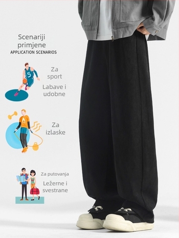 Muške corduroy hlače za proljeće i jesen, teški materijal, labavi kroj, široke nogavice, ravni kroj, casual hlače
