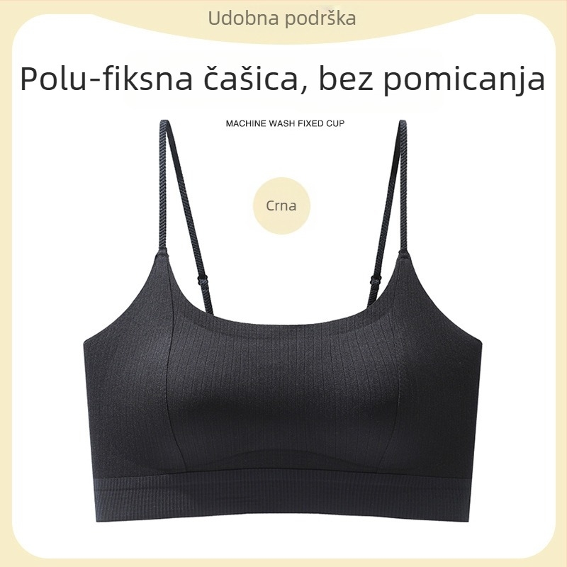 Tanki grudnjak s dvostrukim ramenskim trakama i oblikovanim košaricama, najlon tkanina, 1/2 košarice, fiksni dvostruki remeni, push-up