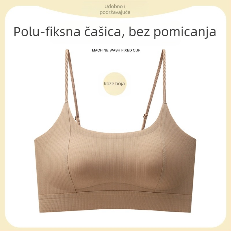 Tanki grudnjak s dvostrukim ramenskim trakama i oblikovanim košaricama, najlon tkanina, 1/2 košarice, fiksni dvostruki remeni, push-up