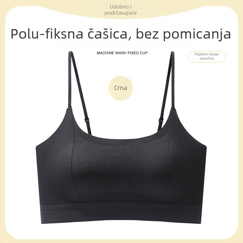 Tanki grudnjak s dvostrukim ramenskim trakama i oblikovanim košaricama, najlon tkanina, 1/2 košarice, fiksni dvostruki remeni, push-up