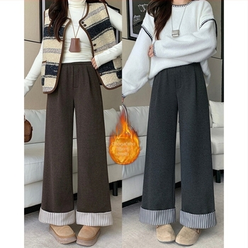 Ženske široke hlače, elegantan gradski stil, zima 2025, poliester 80-90%
