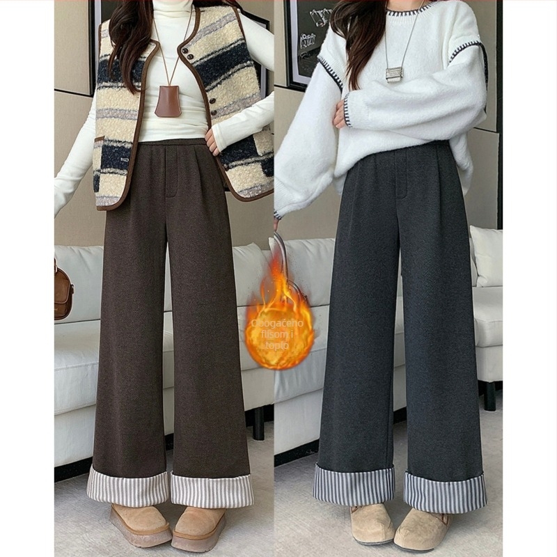 Ženske široke hlače, elegantan gradski stil, zima 2025, poliester 80-90%