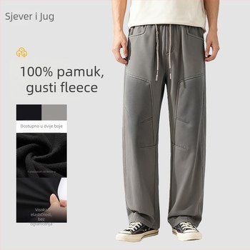 Muške casual hlače od poliestera s flecom, ravni kroj, srednji pojas, vezanje šnuralom, jesen-zima