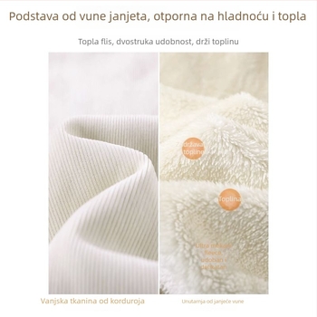 Ženske hlače od korduroja, podstavljene flisom, debele za zimu, opušteni struk, široke nogavice