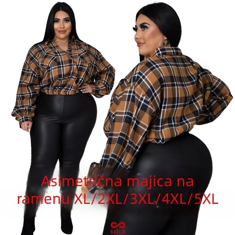 Kardigan od pamuka s kariranim uzorkom, asimetrična ramena i džepovi, dugi rukavi, ovratnik s kopčama, nepravilni rub, mješavina pamuk/poliester (50-70% pamuk)
