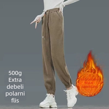 Ženske Chenille harém hlače, visokim strukom, s flis unutrašnjom podlogom, ravnog kroja, zima