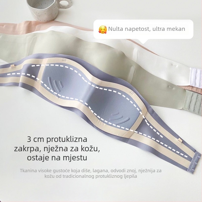 Ženski grudnjak bez naramenica, bezšivan, s učvršćivanjem dojki, protiv klizanja, jednodijelni bandeau, lagani ljetni model