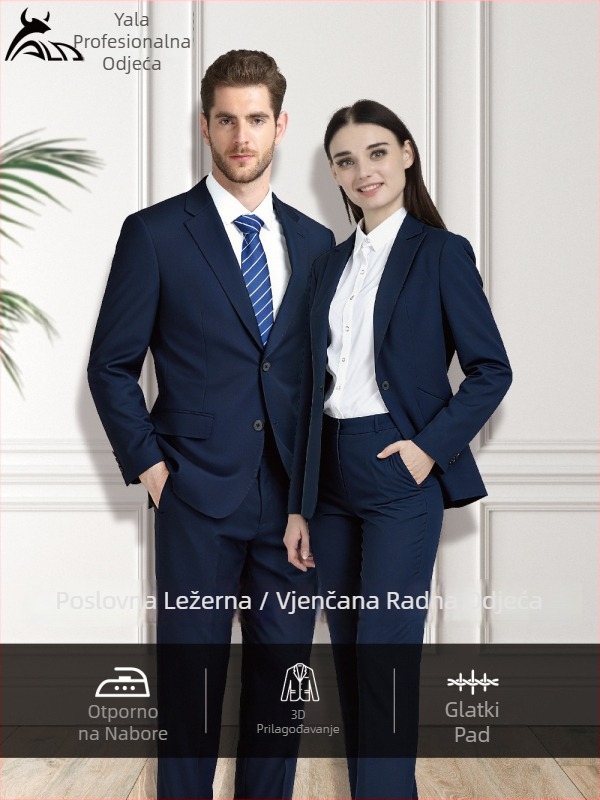 Unisex poslovni kostim, uski kroj, ravni rever, zatvaranje na jedno dugme, poliester tkanina s podstavom od spandexa, pogodan za vjenčanja u jesen 2025