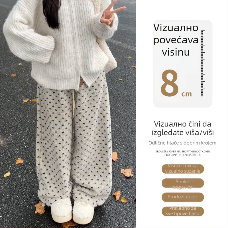 Ženske široke hlače od poliestera, visok pas, dugačke, debeli, zima 2025