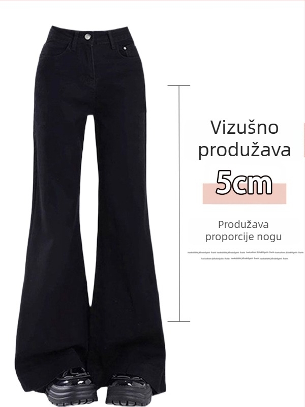 Ženske traperice s fleece podstavom – mikro flare, visok pas, duge hlače